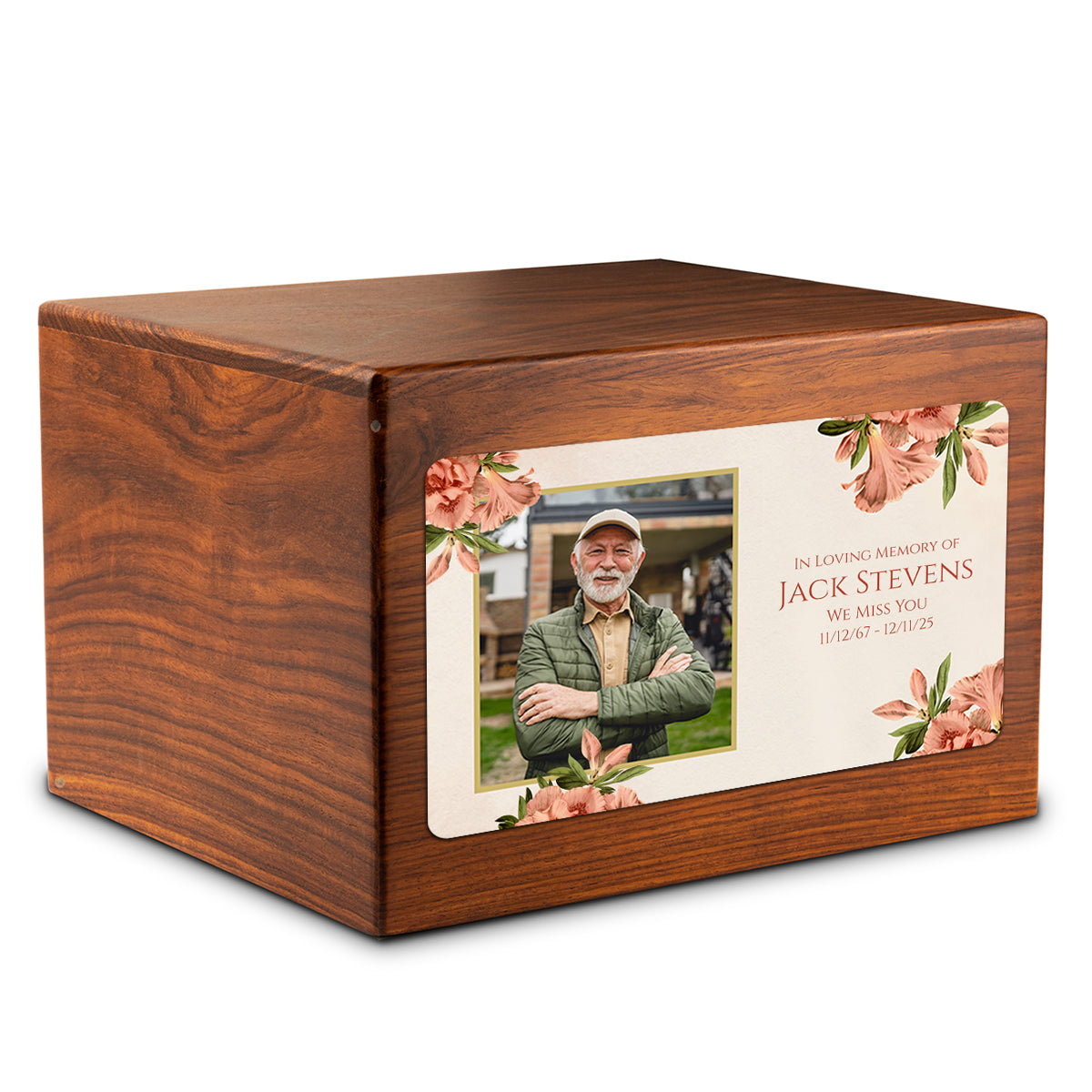 Adult Aura Azalea Flower Custom Printed Solid Wood Box Cremation Urn