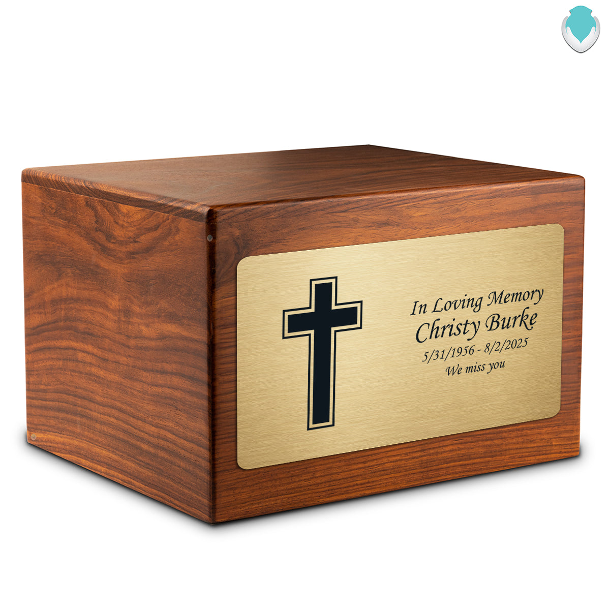Adult Aura Simple Cross Custom Engraved Solid Wood Box Cremation Urn