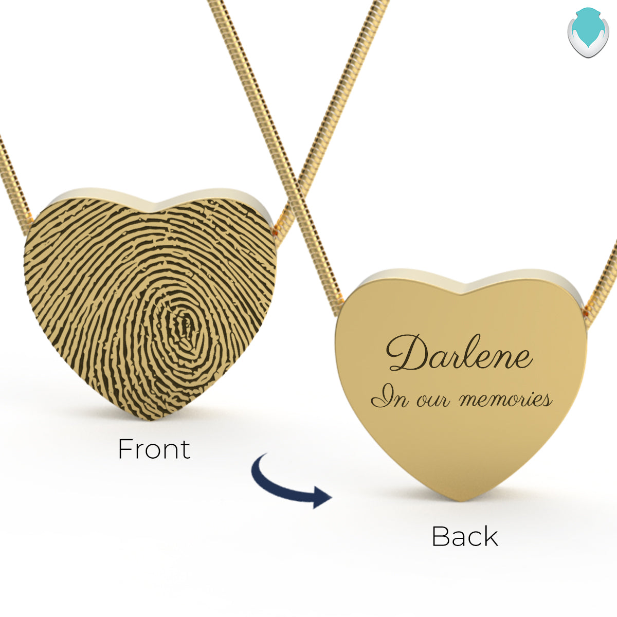 Custom Engraved Fingerprint Memorial Gold Heart Pendant