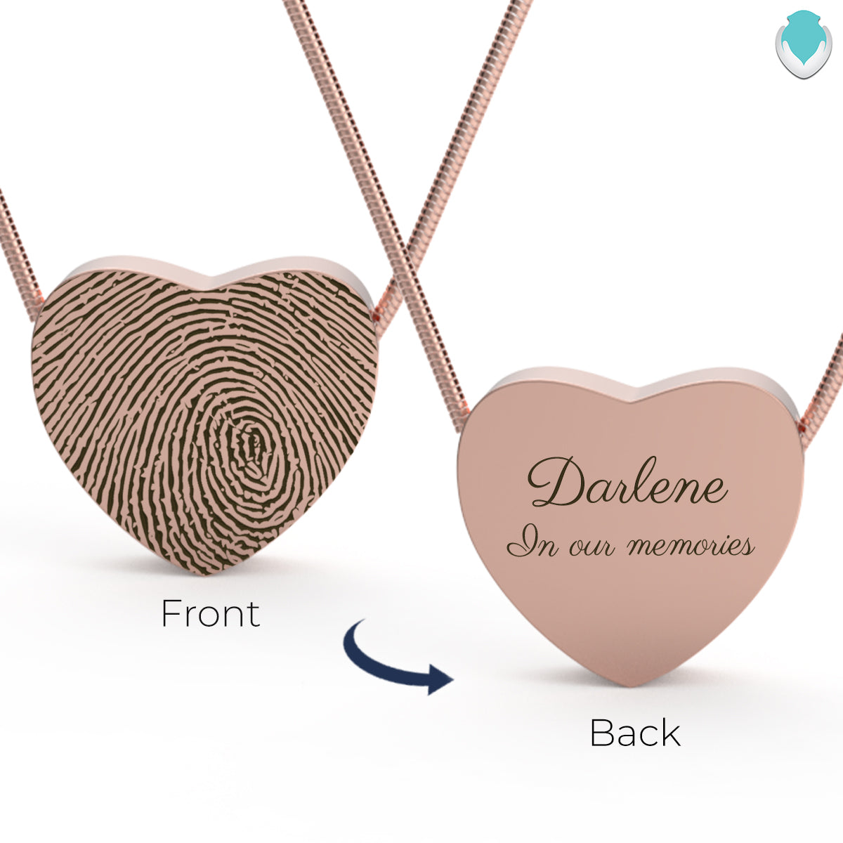 Custom Engraved Fingerprint Memorial Rose Gold Heart Pendant