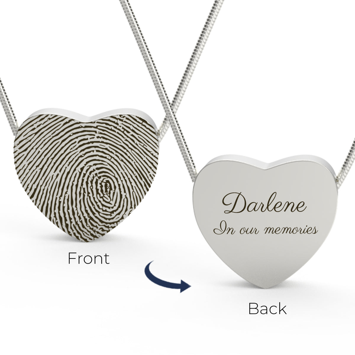 Custom Engraved Fingerprint Memorial Silver Heart Pendant