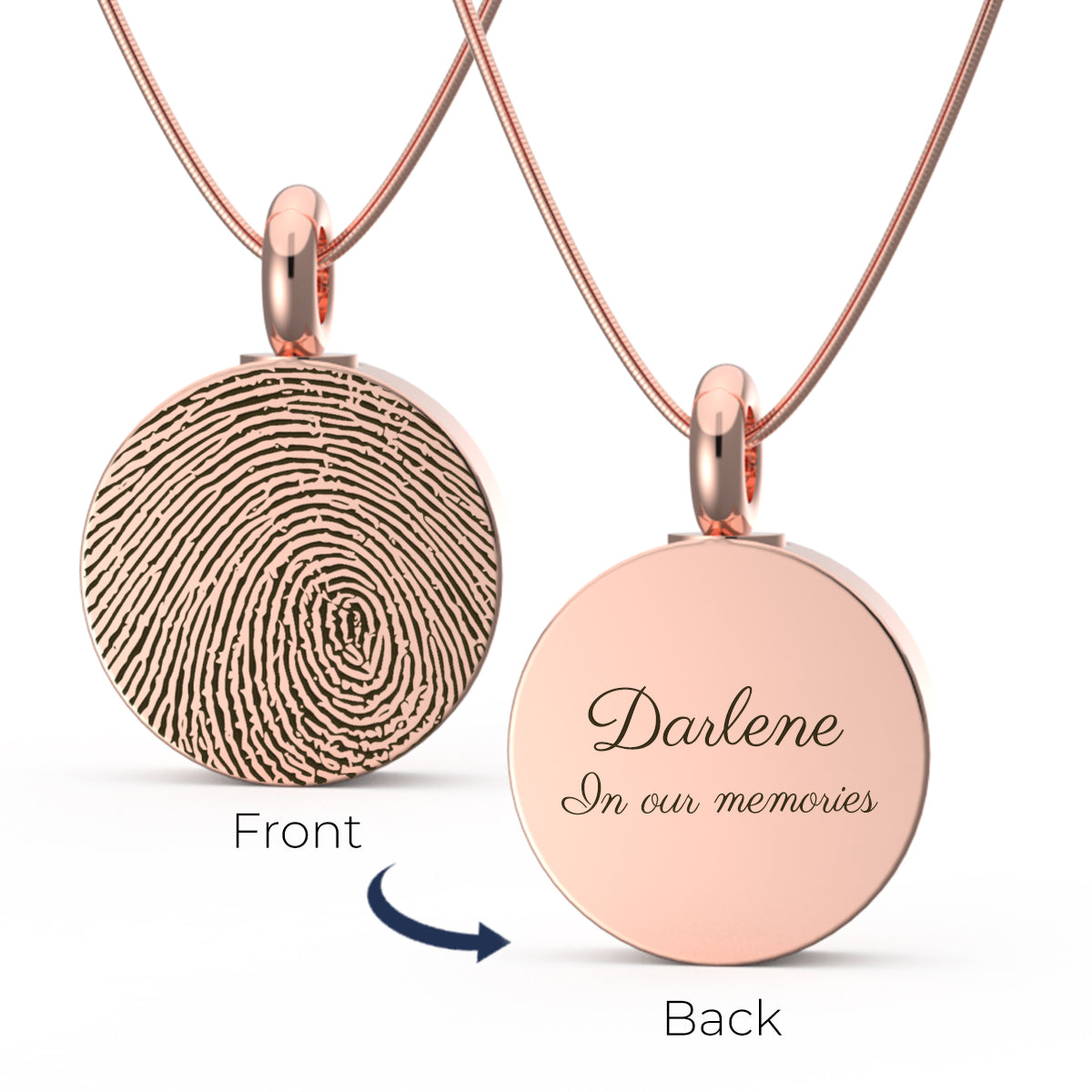 Custom Engraved Fingerprint Memorial Rose Gold Coin Pendant