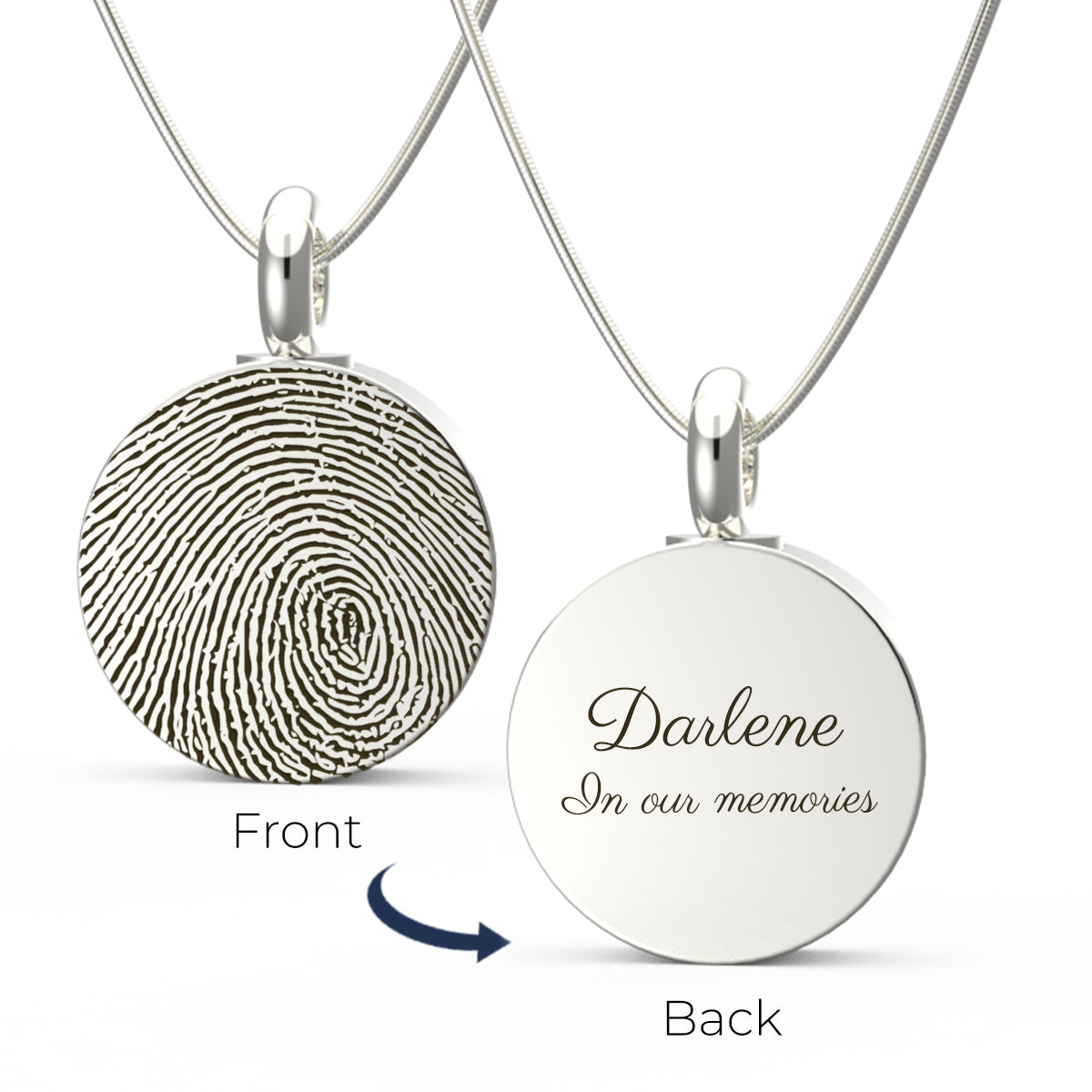 Custom Engraved Fingerprint Memorial Silver Coin Pendant