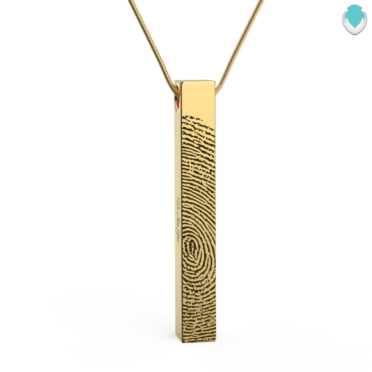 Four Side Engraved Memorial Fingerprint Gold Bar Pendant