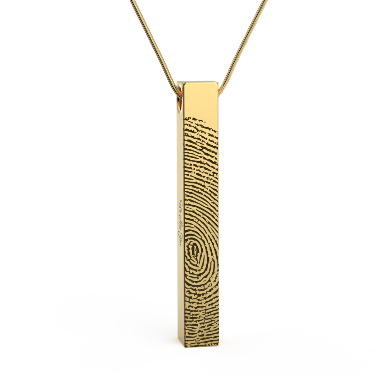 Four Side Engraved Memorial Fingerprint Gold Bar Pendant