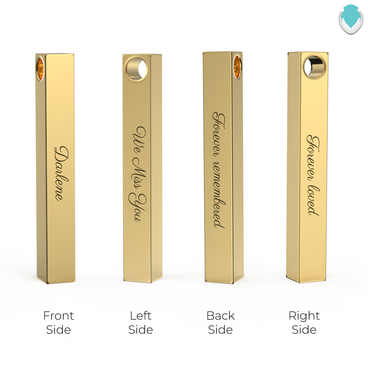 Four Side Engraved Memorial Gold Bar Pendant