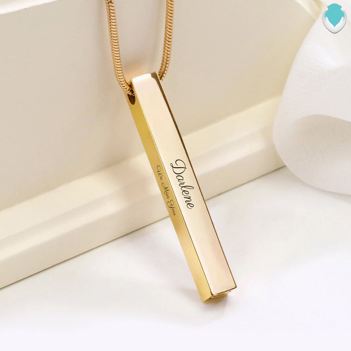 Four Side Engraved Memorial Gold Bar Pendant