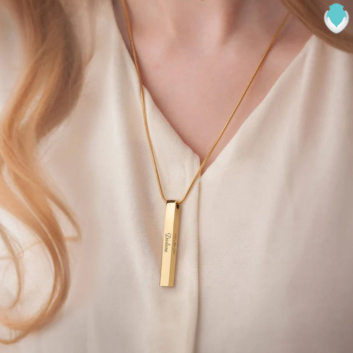 Four Side Engraved Memorial Gold Bar Pendant