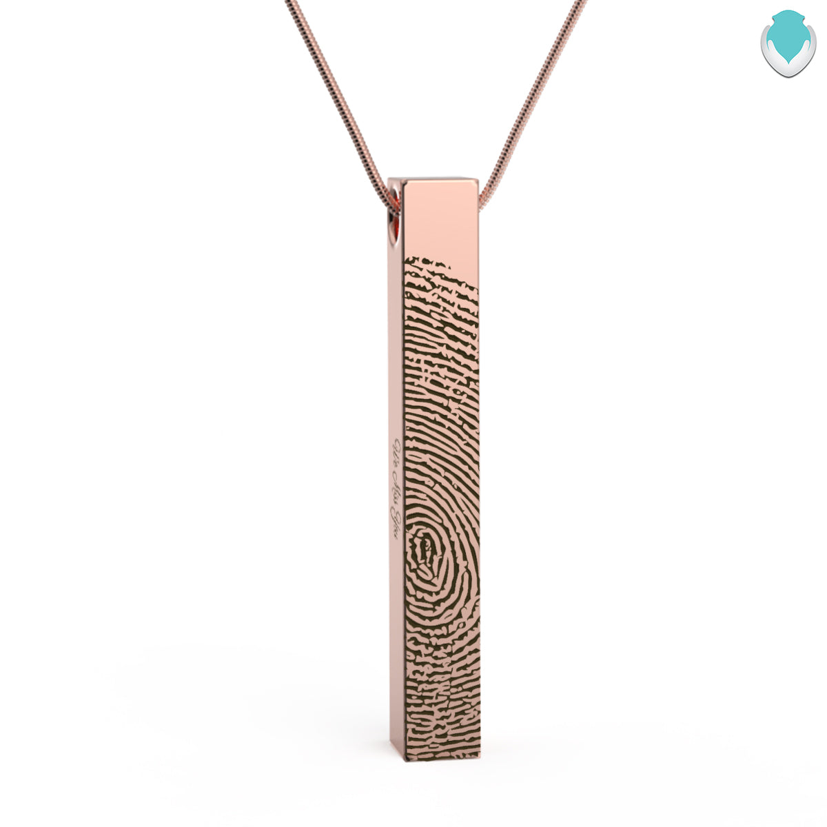 Four Side Engraved Memorial Fingerprint Rose Gold Bar Pendant