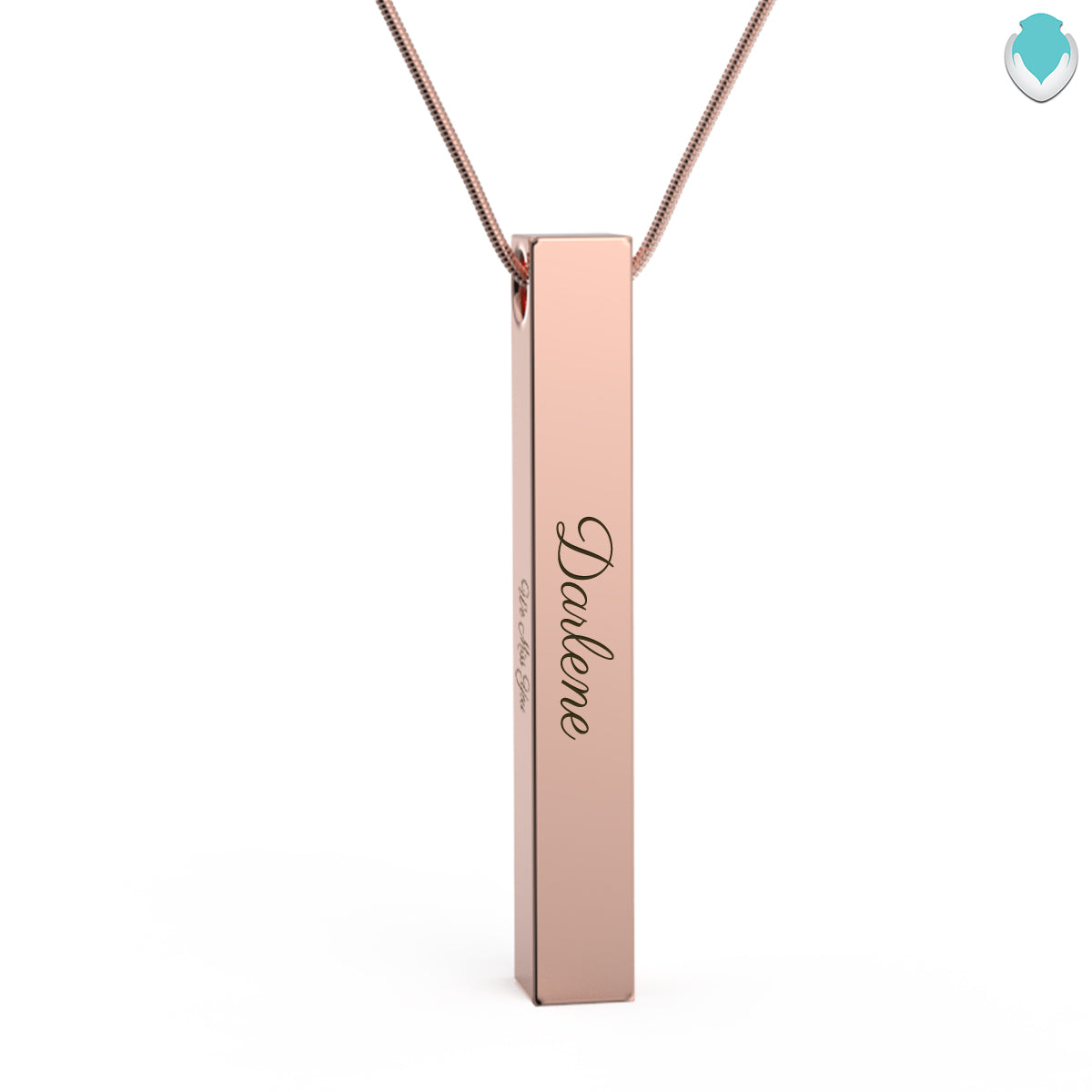 Four Side Engraved Memorial Rose Gold Bar Pendant
