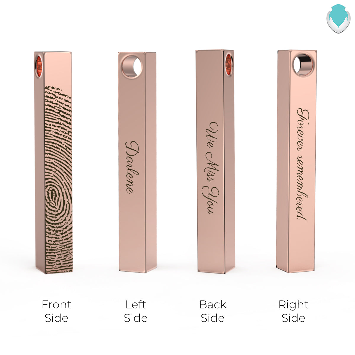 Four Side Engraved Memorial Fingerprint Rose Gold Bar Pendant