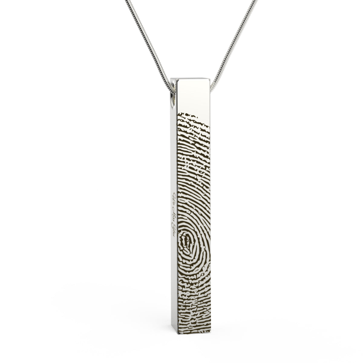 Four Side Engraved Fingerprint Memorial Silver Bar Pendant