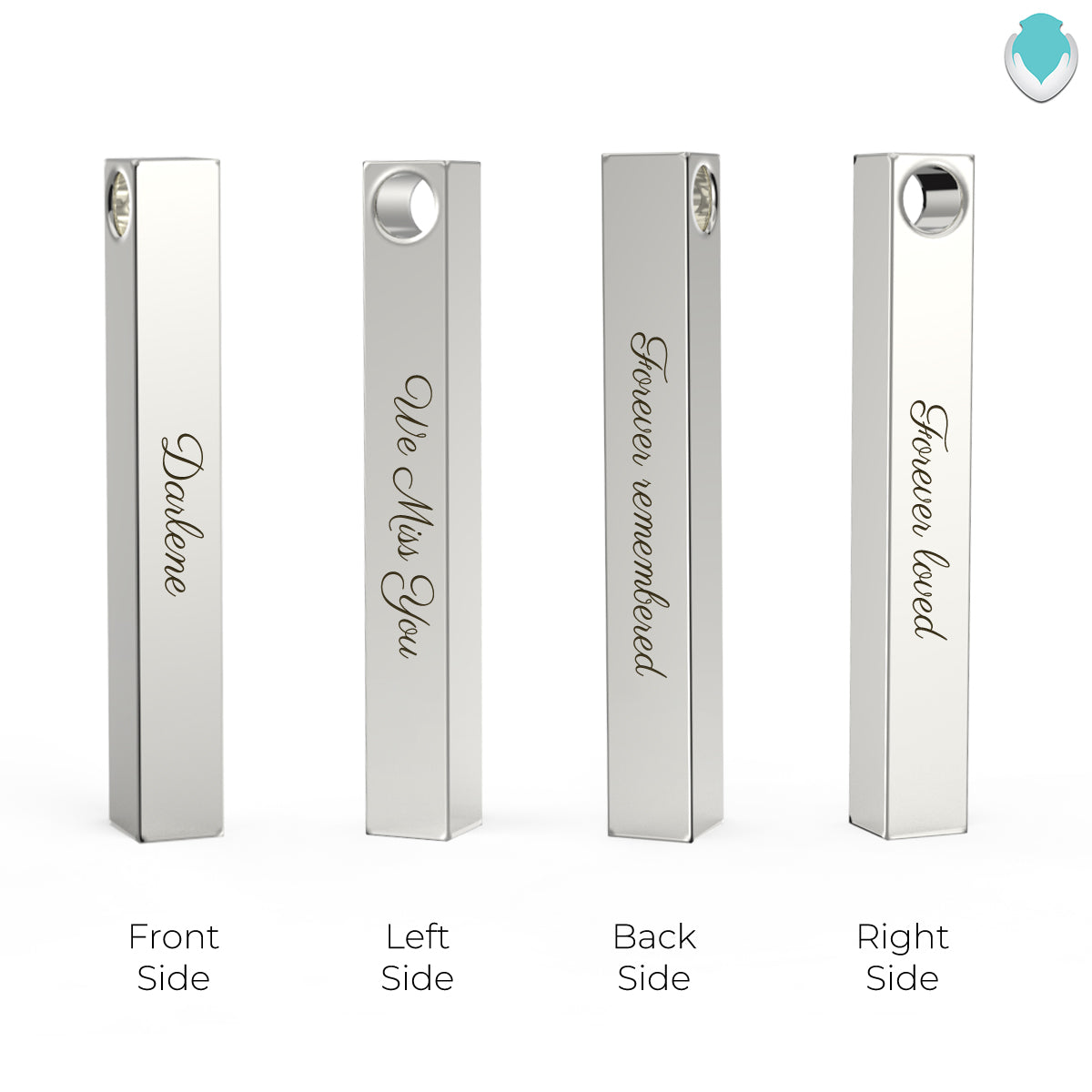 Four Side Engraved Memorial Silver Bar Pendant