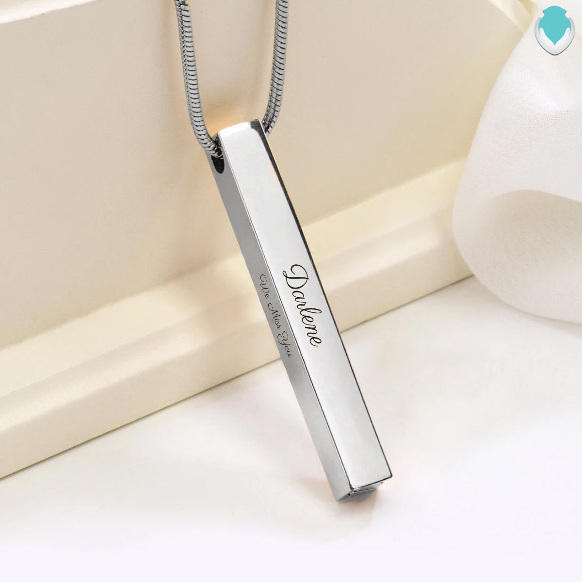 Four Side Engraved Memorial Silver Bar Pendant