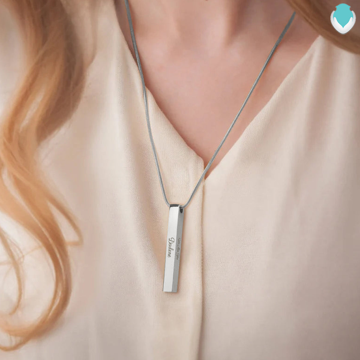 Four Side Engraved Memorial Silver Bar Pendant