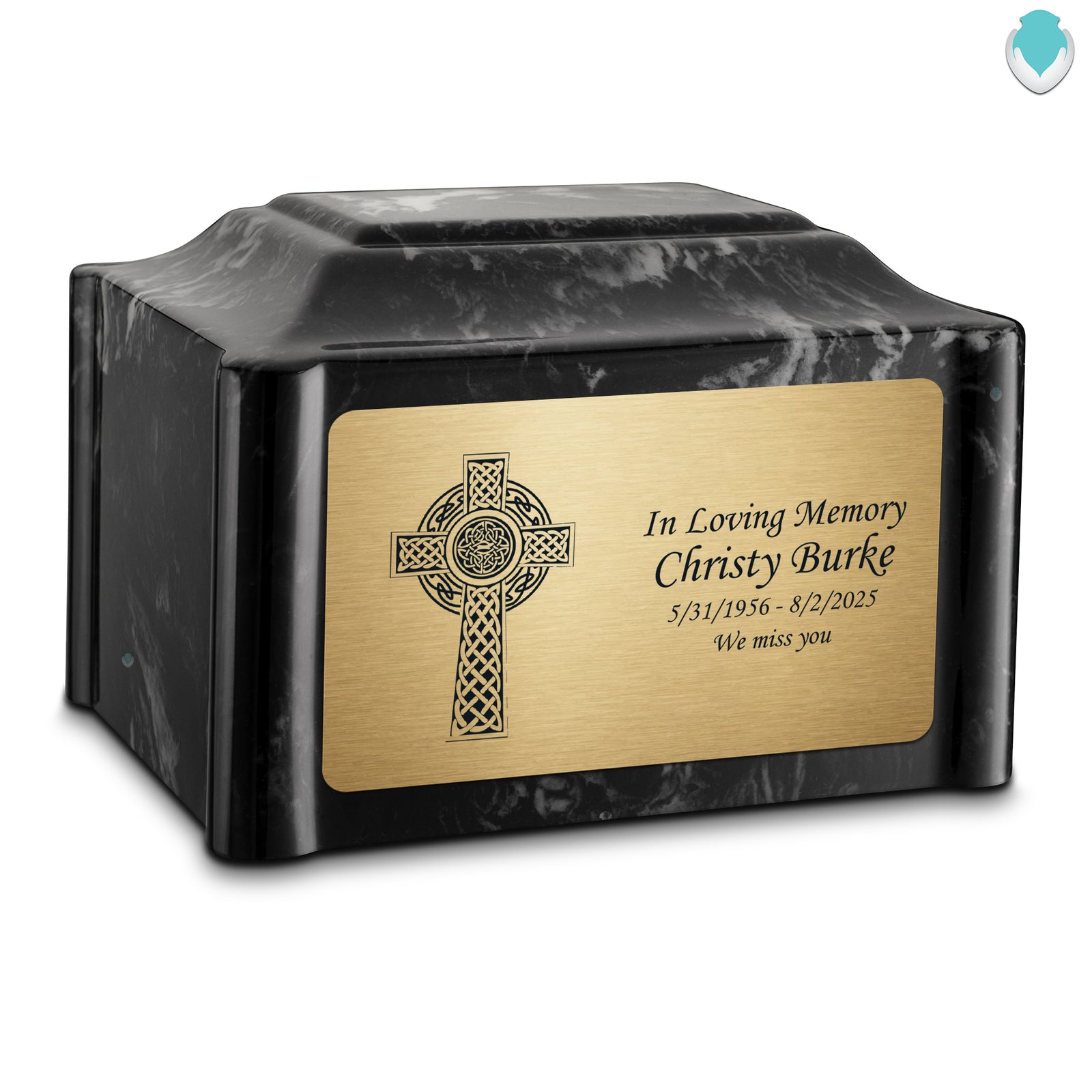 Adult Devotion Celtic Cross Black Pearl Cultured Marble Urns for Ashes