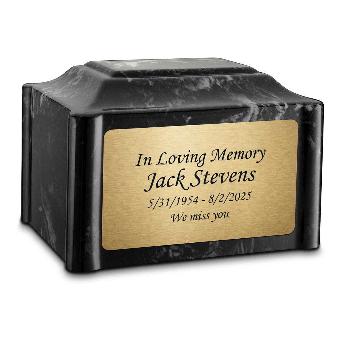 Adult Devotion Custom Engraved Black Pearl Cultured Marble Urns for Ashes
