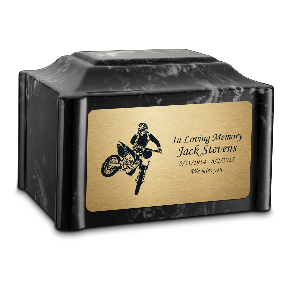 Adult Devotion Dirt Bike Black Pearl Cultured Marble Urns for Ashes