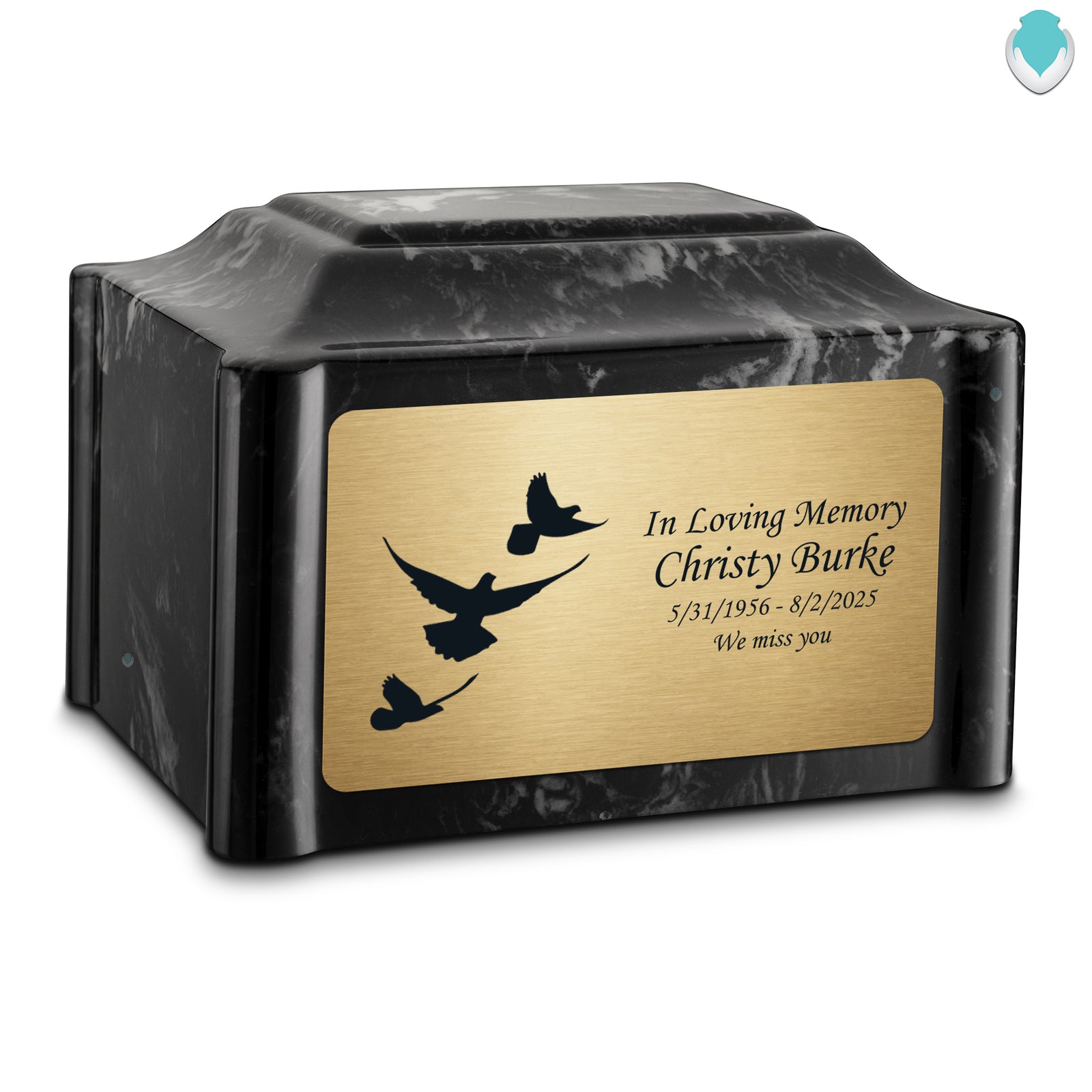 Adult Devotion Doves Black Pearl Cultured Marble Urns for Ashes