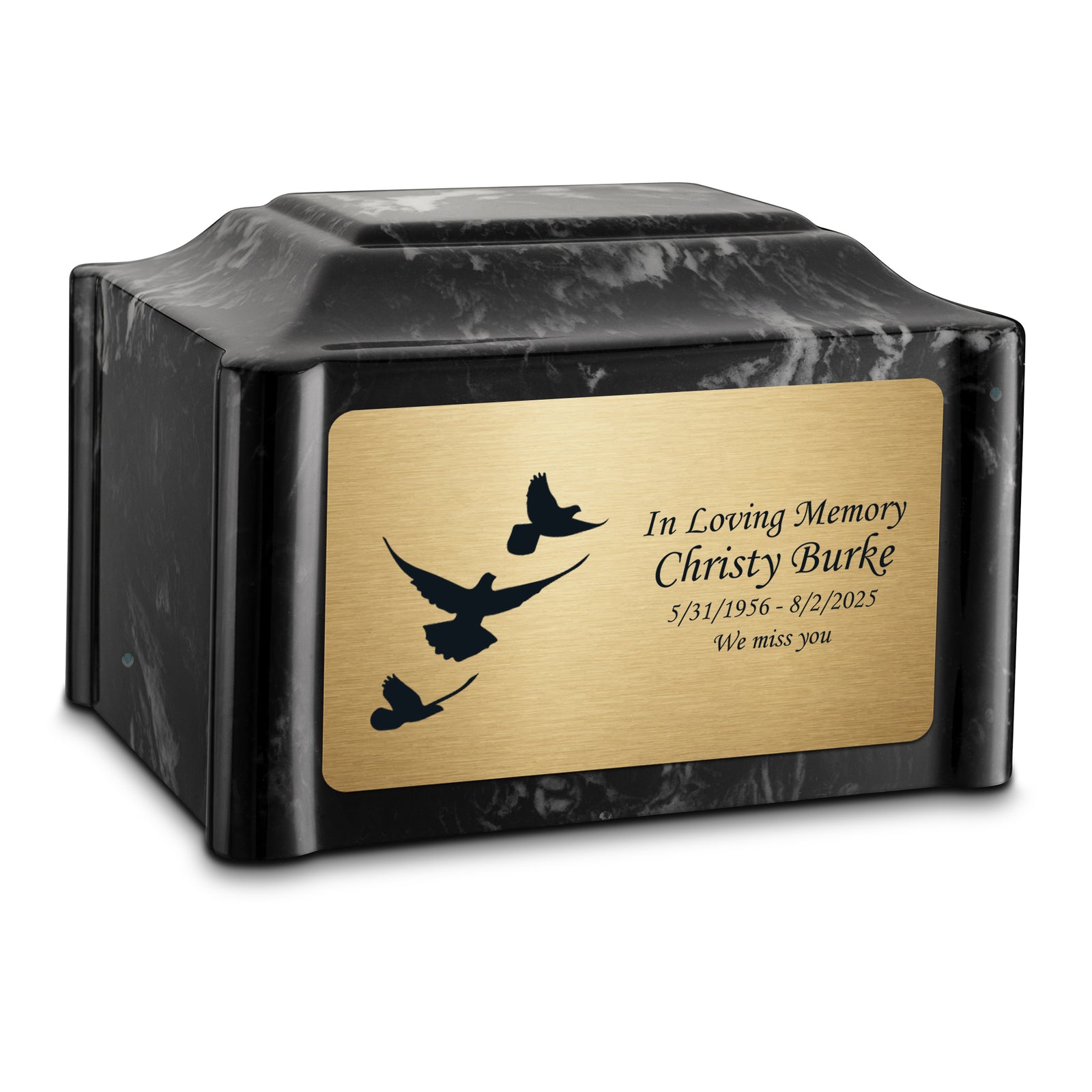Adult Devotion Doves Black Pearl Cultured Marble Urns for Ashes