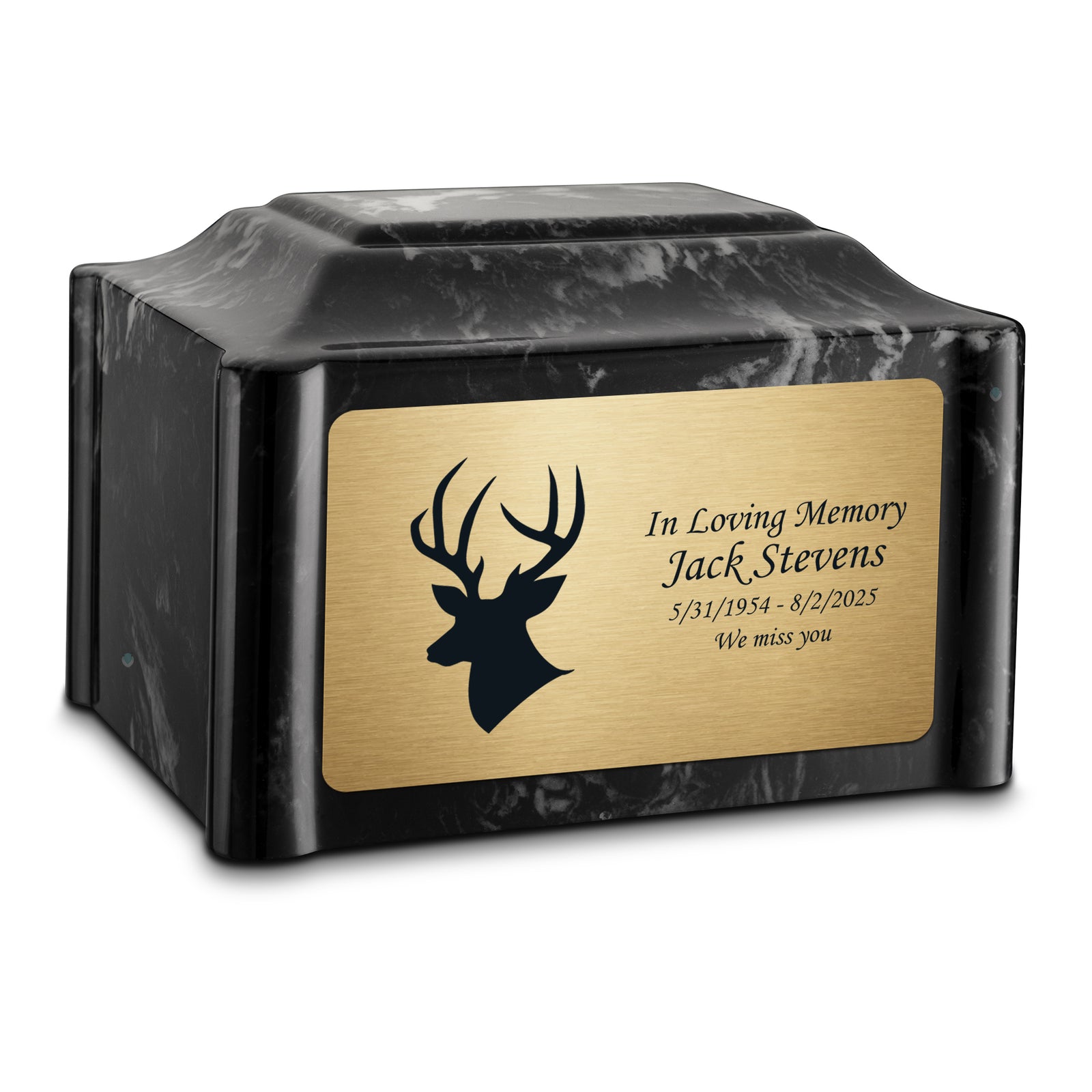 Adult Devotion Deer Black Pearl Cultured Marble Urns for Ashes