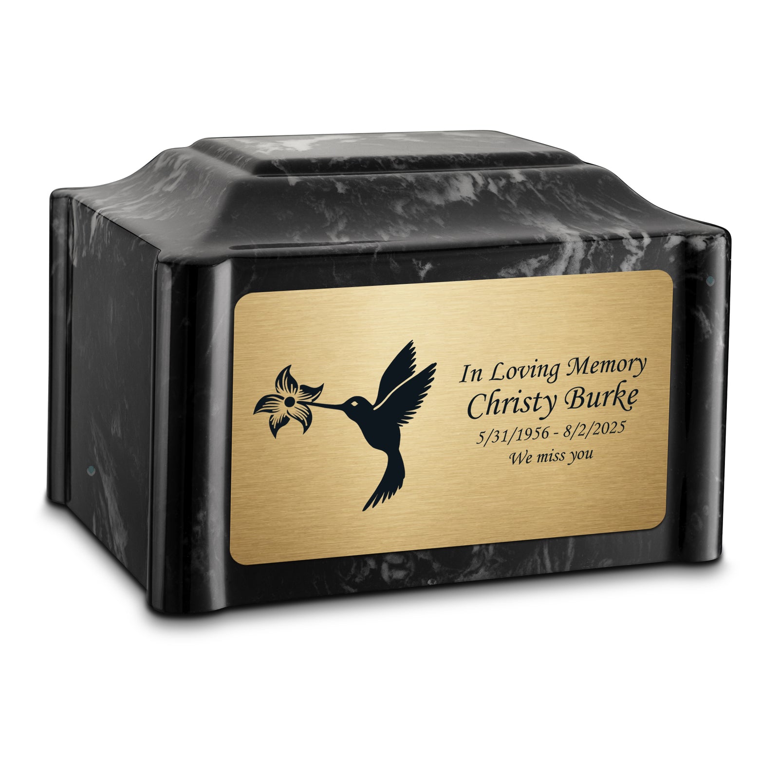 Adult Devotion Hummingbird Black Pearl Cultured Marble Urns for Ashes