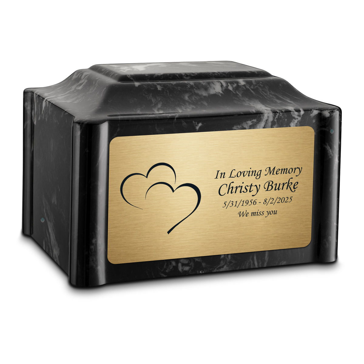 Adult Devotion Hearts Black Pearl Cultured Marble Urns for Ashes