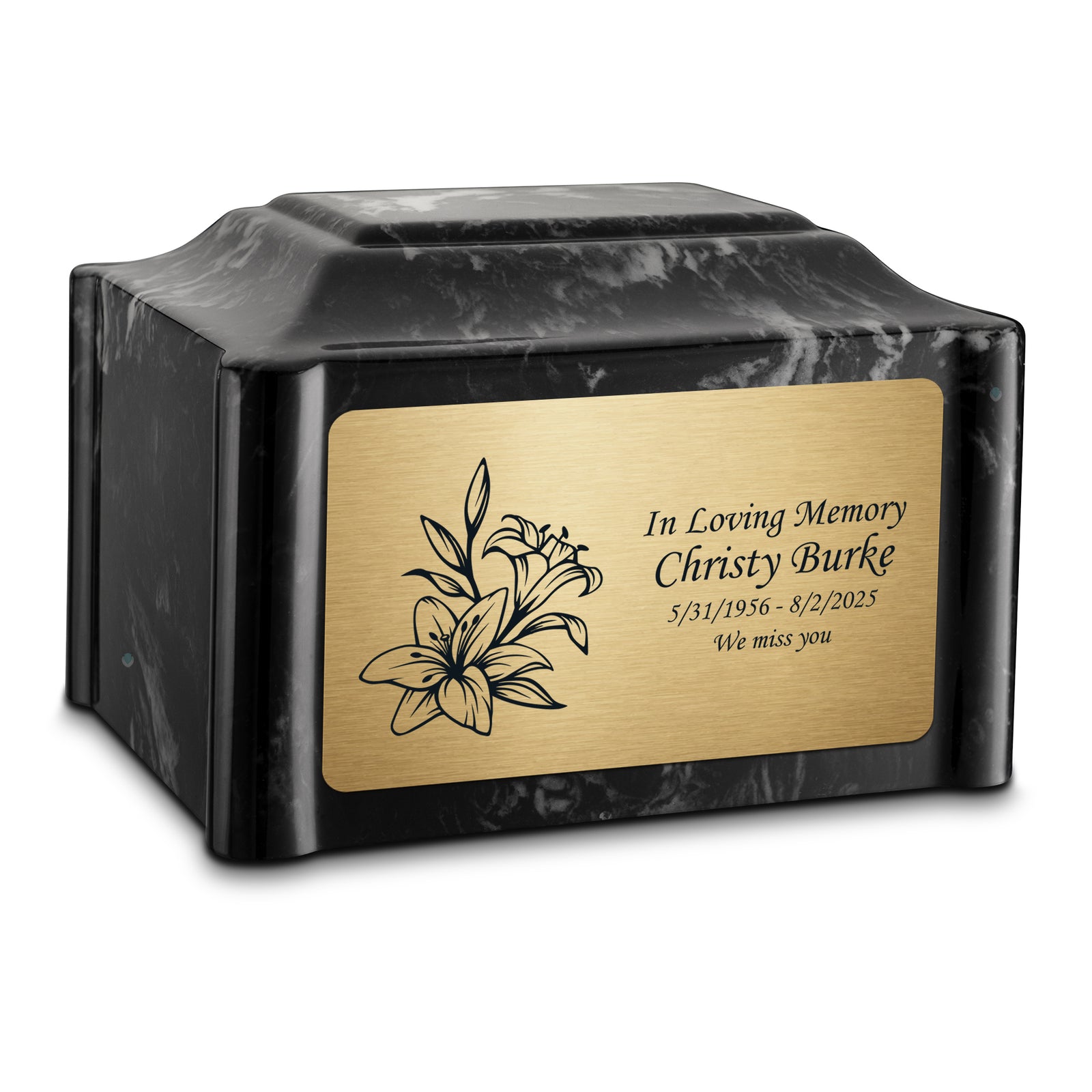 Adult Devotion Lily Black Pearl Cultured Marble Urns for Ashes