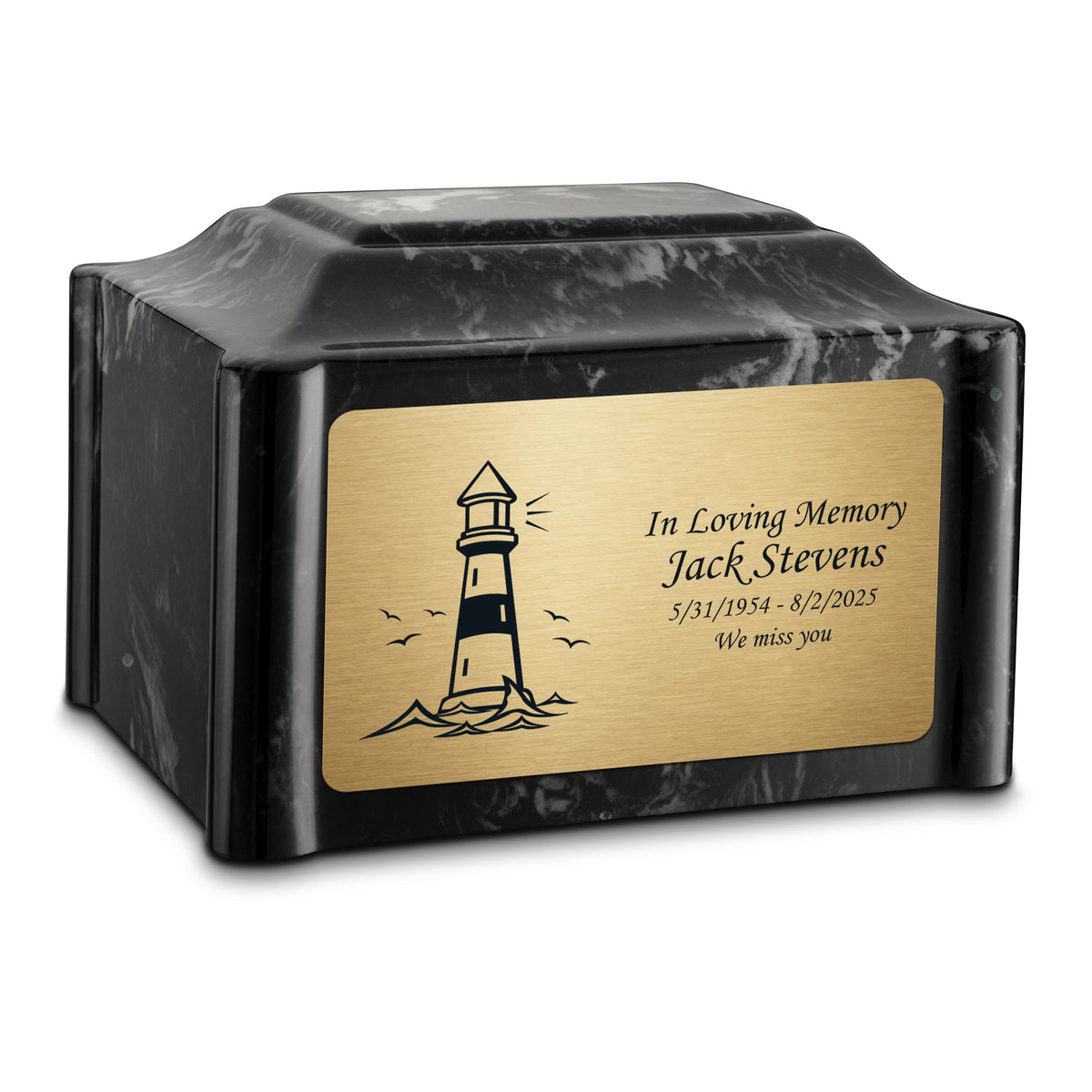 Adult Devotion Lighthouse Black Pearl Cultured Marble Urns for Ashes