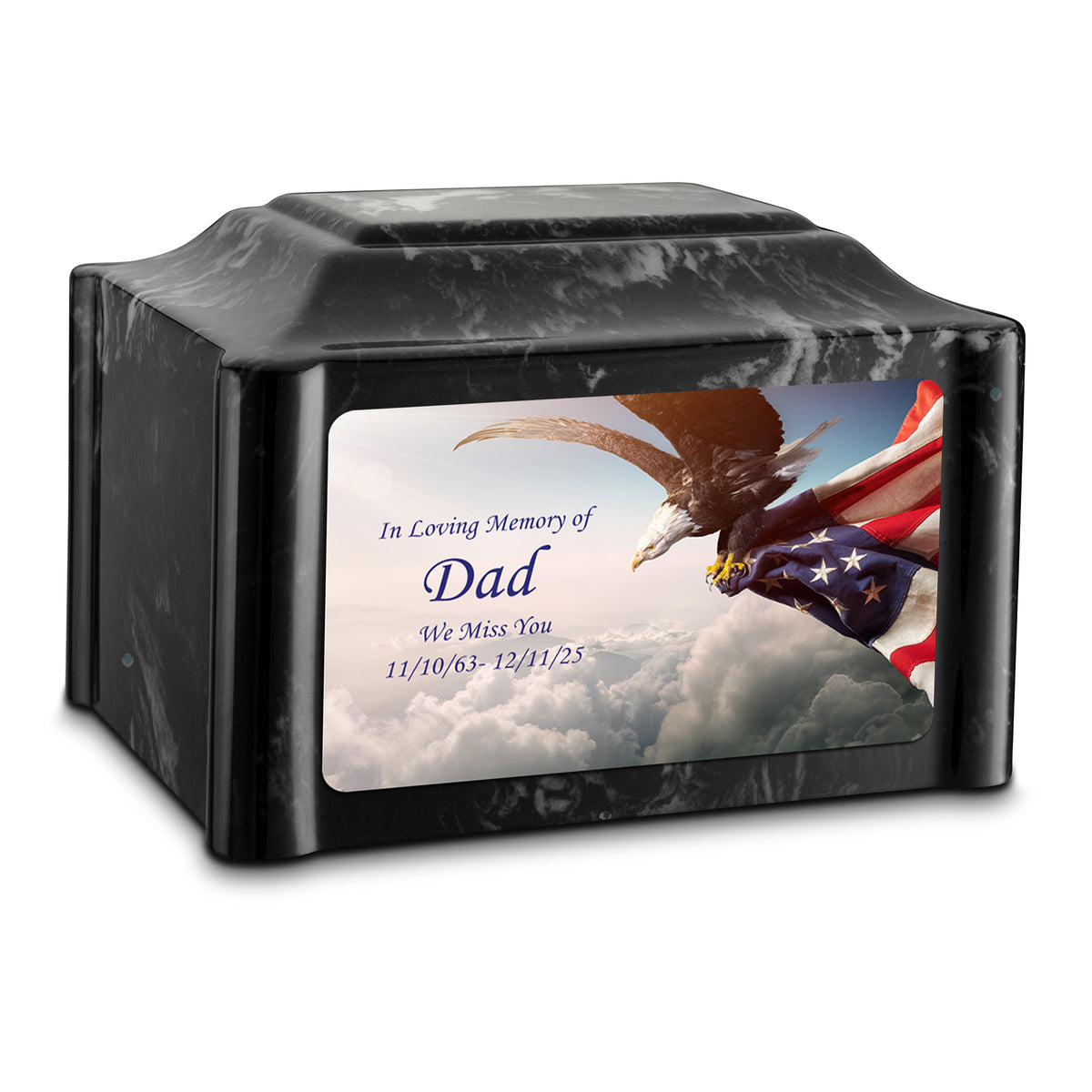 Adult Devotion Custom Printed American Eagle Cultured Marble Urns for Ashes