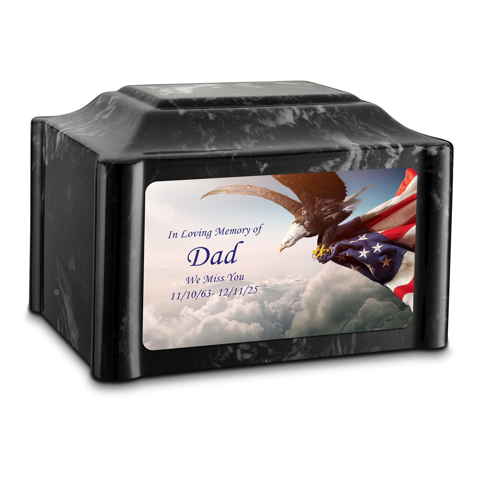 Adult Devotion Custom Printed American Eagle Cultured Marble Urns for Ashes