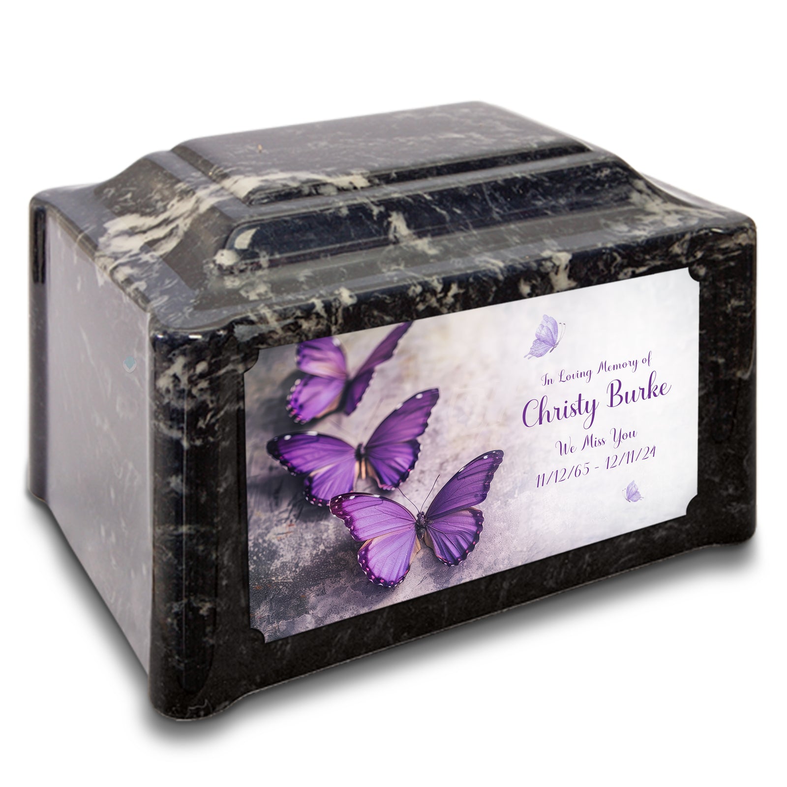 Adult Devotion Custom Printed Purple Butterfly Cultured Marble Urns for Ashes