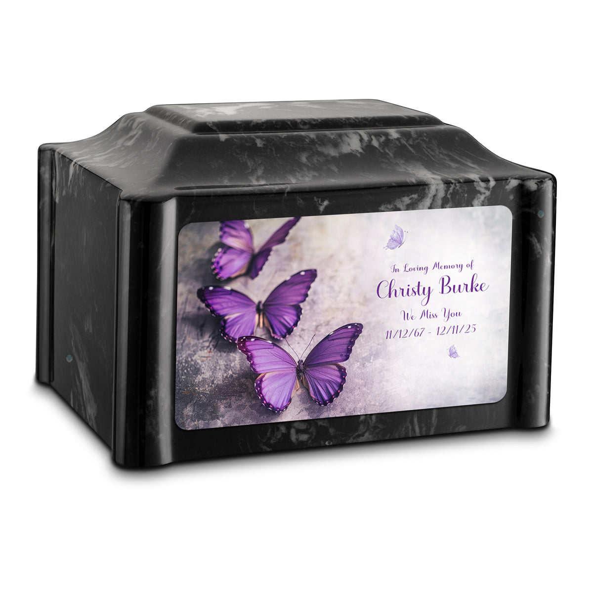 Adult Devotion Custom Printed Purple Butterfly Cultured Marble Urns for Ashes