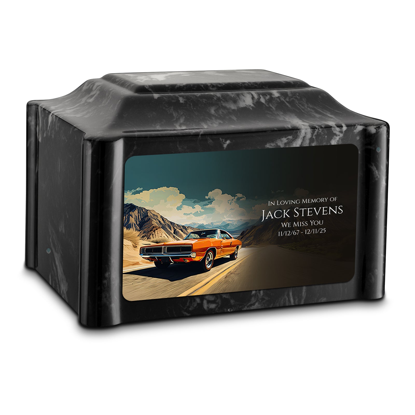 Adult Devotion Custom Printed Classic Car Cultured Marble Urns for Ashes