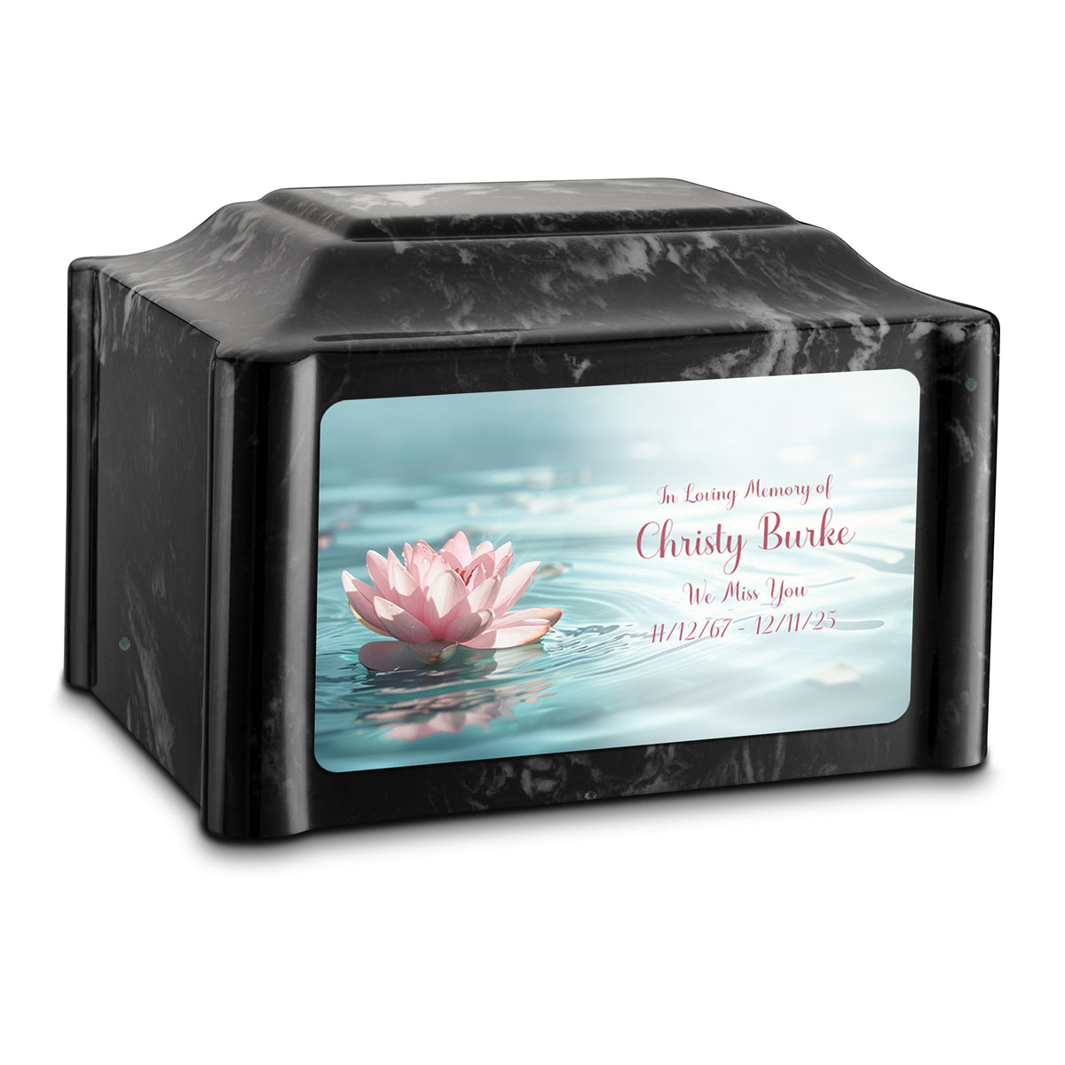 Adult Devotion Custom Printed Lotus Flower Cultured Marble Urns for Ashes