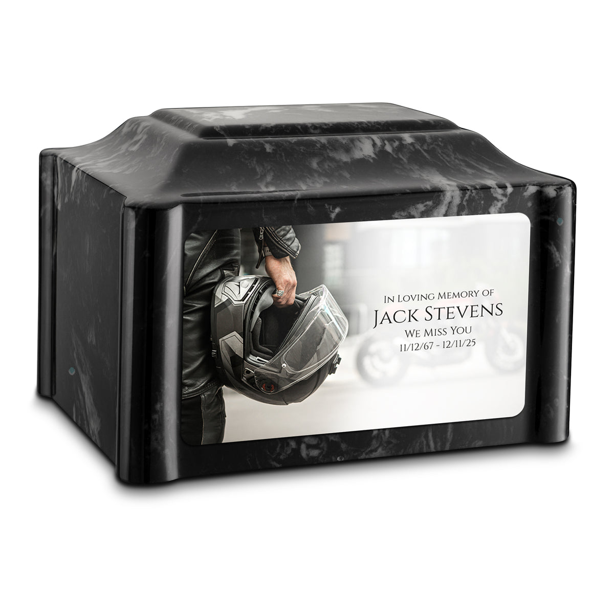 Adult Devotion Custom Printed Motorcycle Helmet Cultured Marble Urns for Ashes