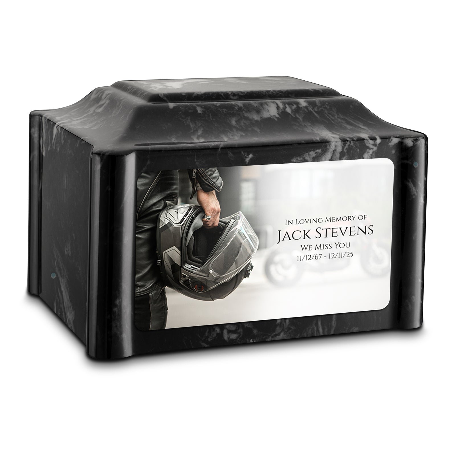 Adult Devotion Custom Printed Motorcycle Helmet Cultured Marble Urns for Ashes