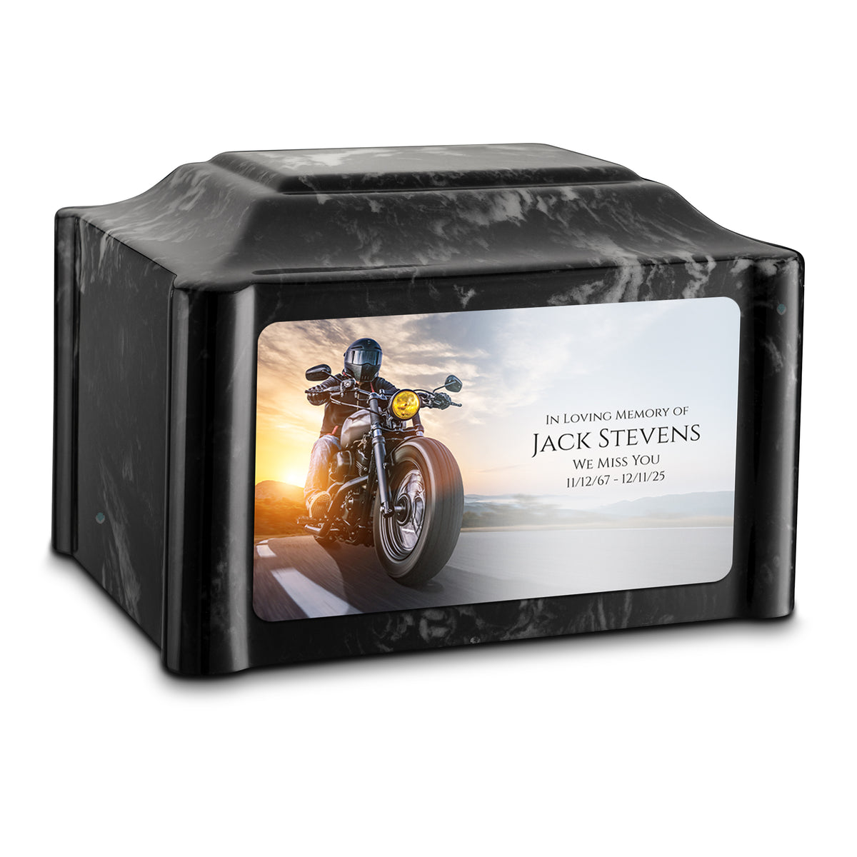 Adult Devotion Custom Printed Motorcycle Cultured Marble Urns for Ashes
