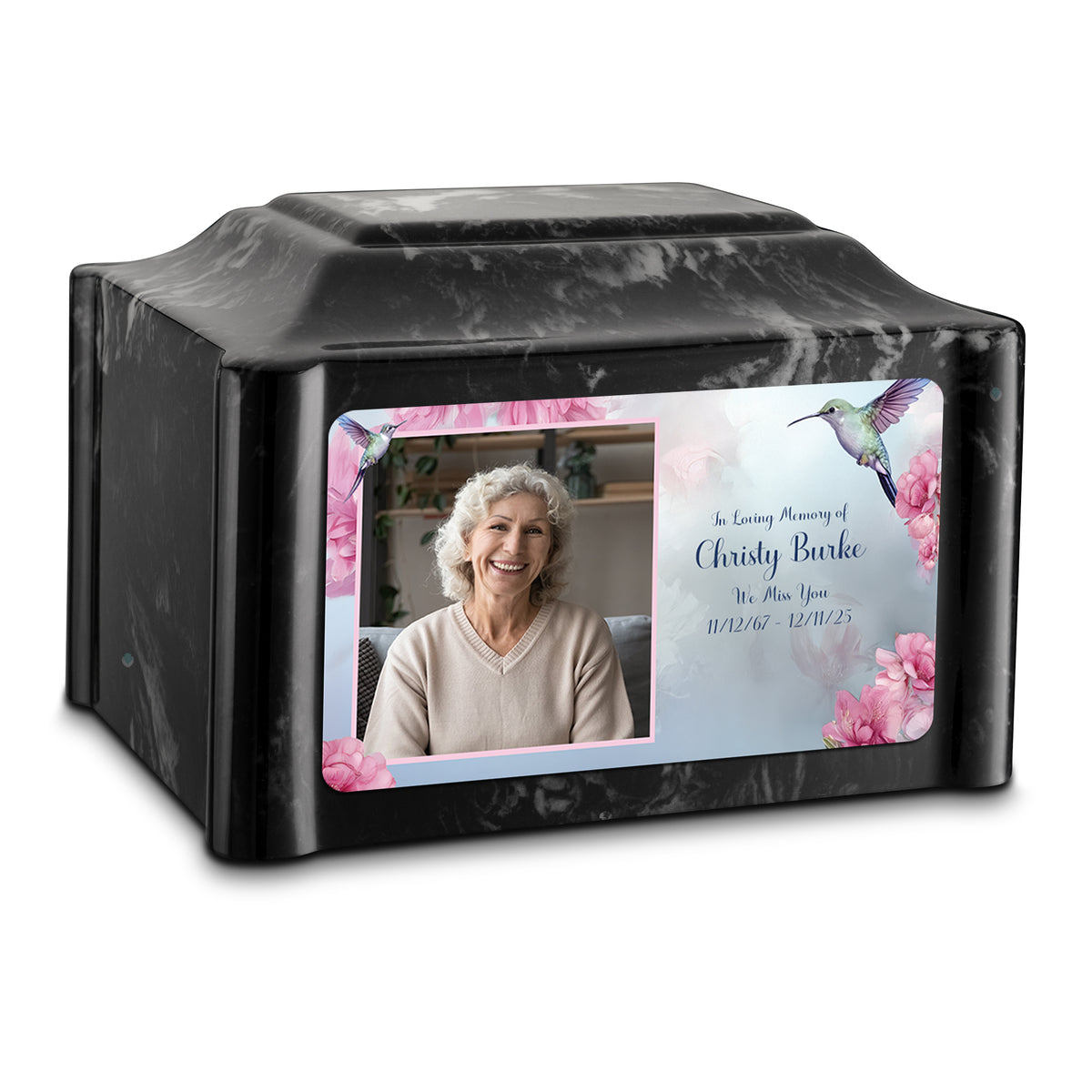 Adult Devotion Custom Printed Photo Hummingbird Cultured Marble Urn for Ashes