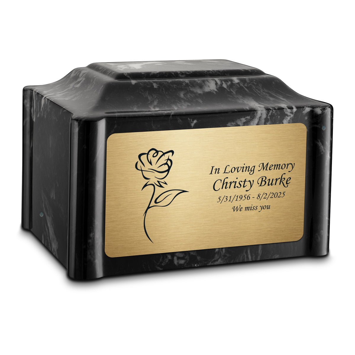 Adult Devotion Rose Black Pearl Cultured Marble Urns for Ashes
