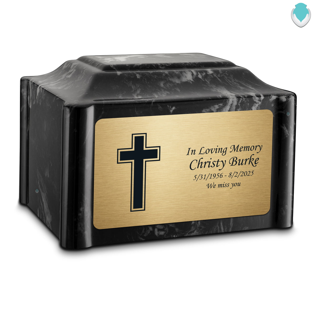 Adult Devotion Simple Cross Black Pearl Cultured Marble Urns for Ashes