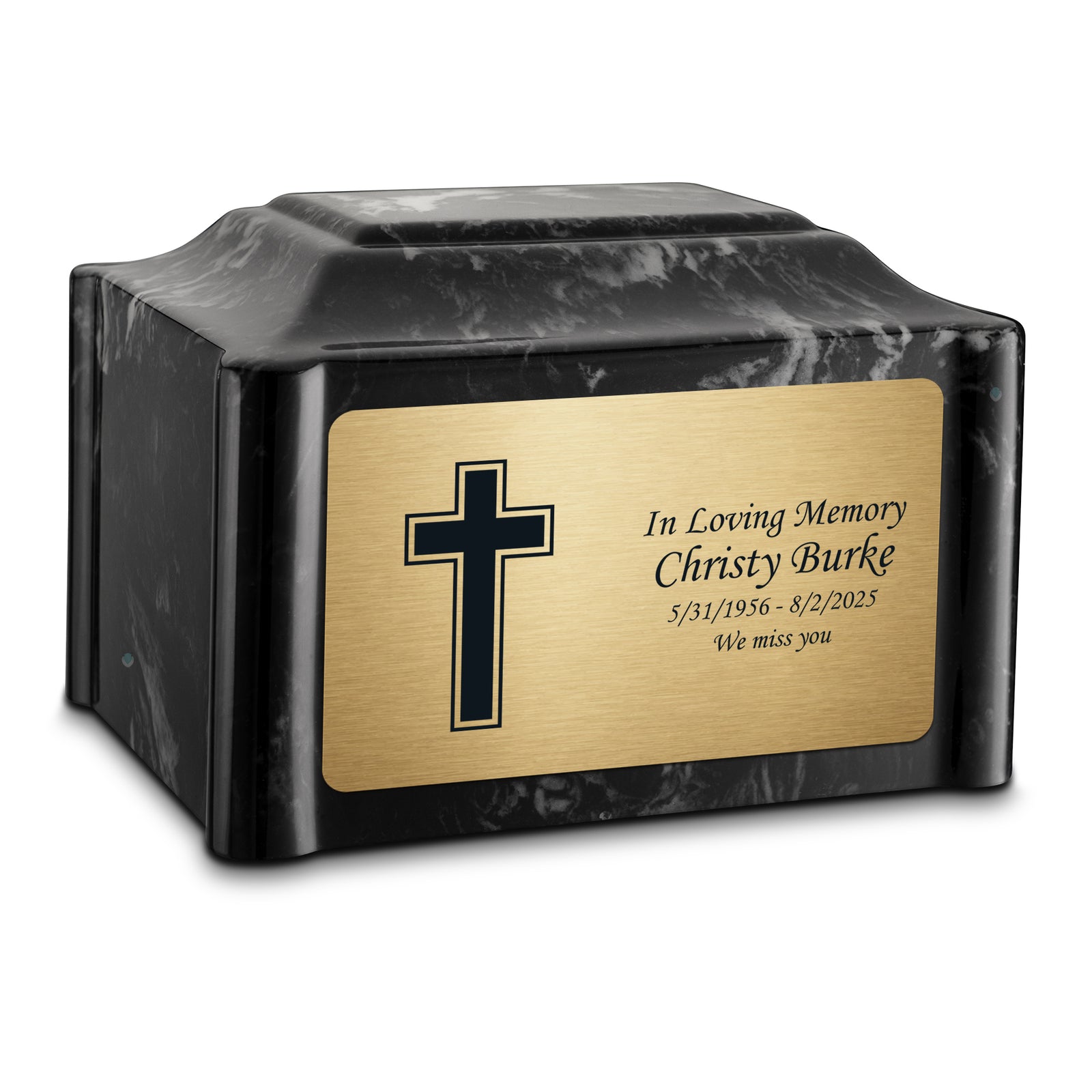 Adult Devotion Simple Cross Black Pearl Cultured Marble Urns for Ashes