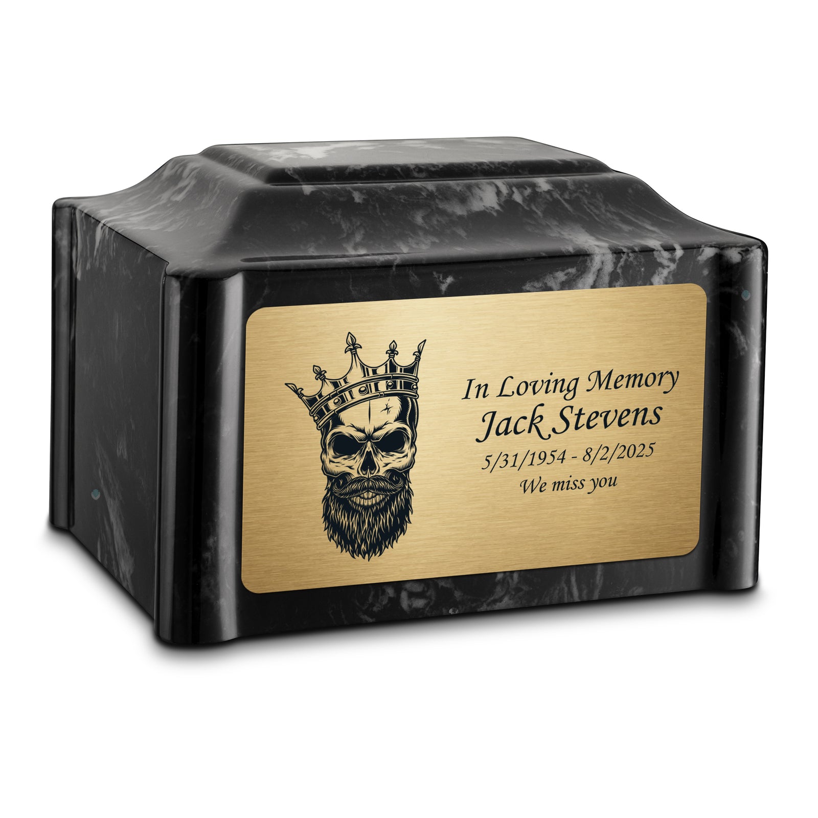 Adult Devotion Skull Black Pearl Cultured Marble Urns for Ashes