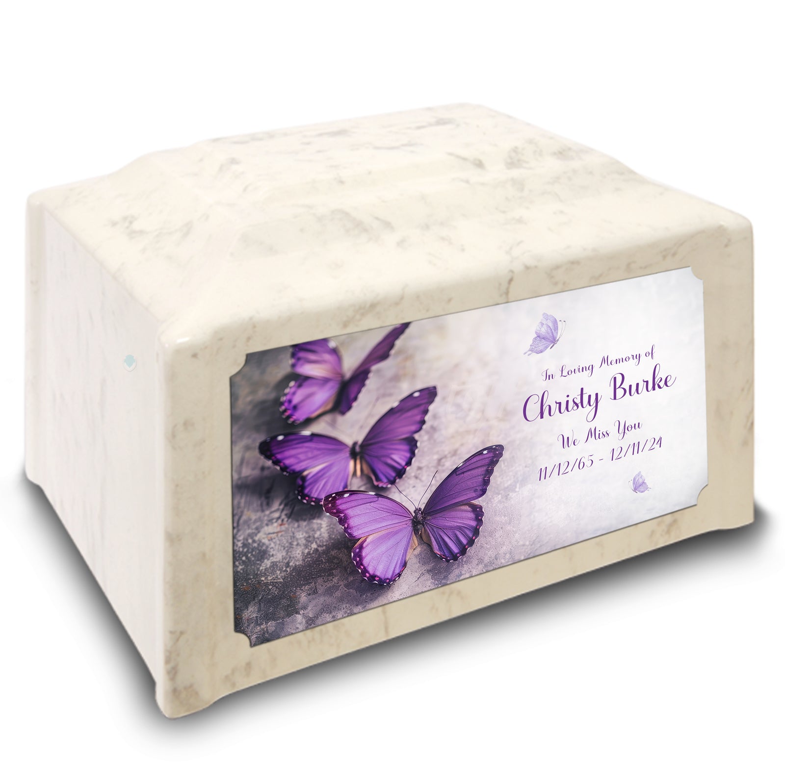 Adult Devotion Custom Printed Purple Butterfly Cultured Marble Urns for Ashes