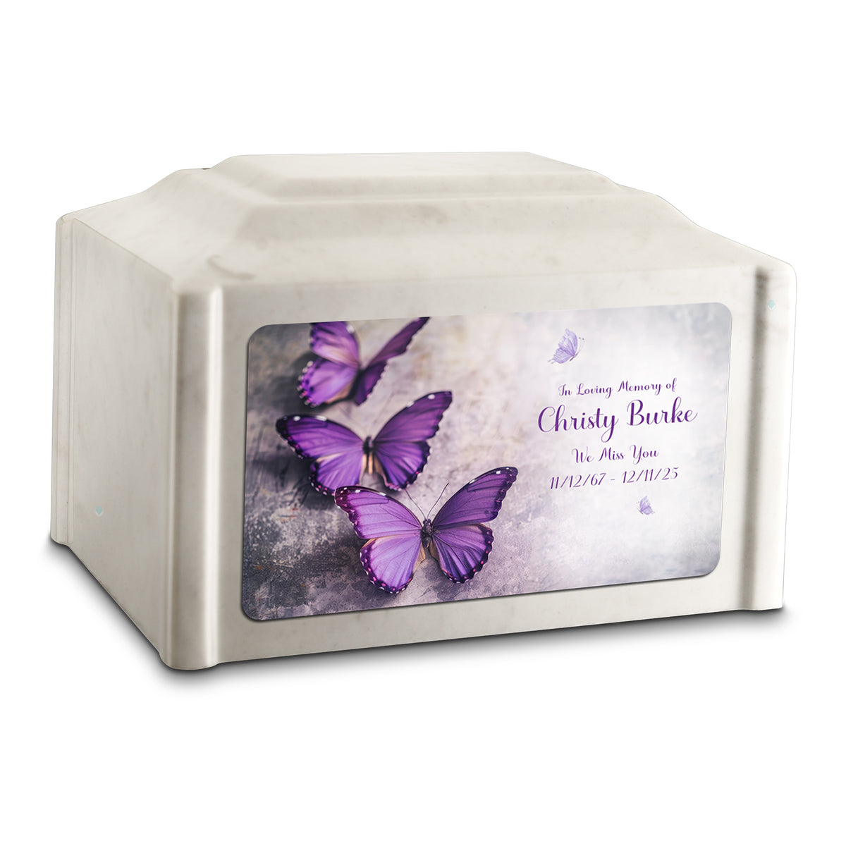 Adult Devotion Custom Printed Purple Butterfly Cultured Marble Urns for Ashes
