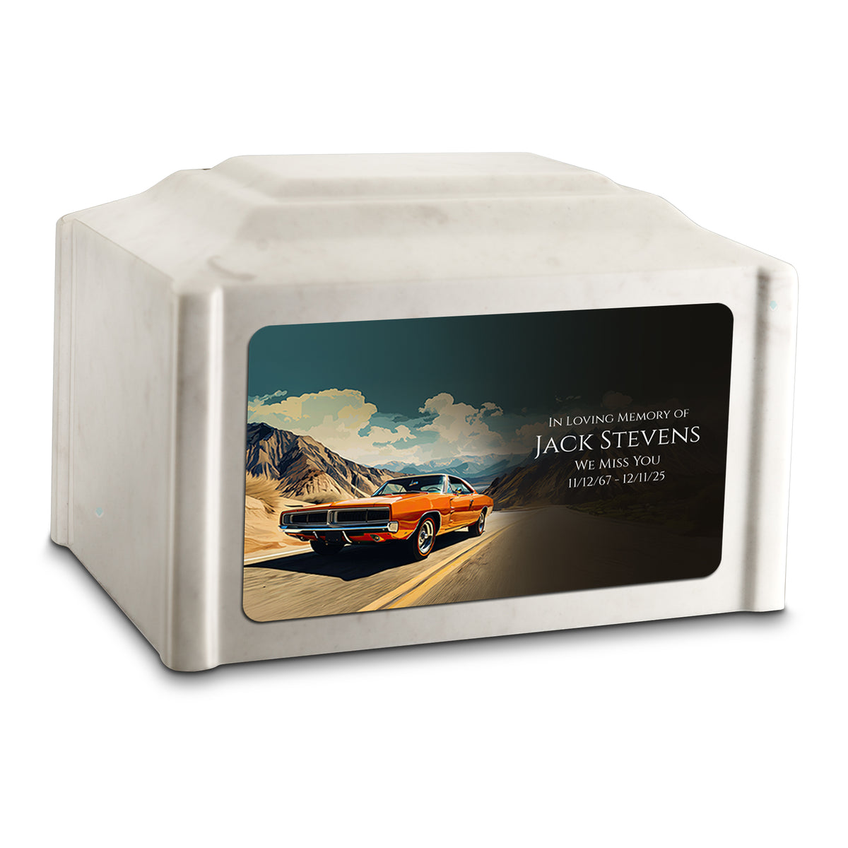 Adult Devotion Custom Printed Classic Car Cultured Marble Urns for Ashes