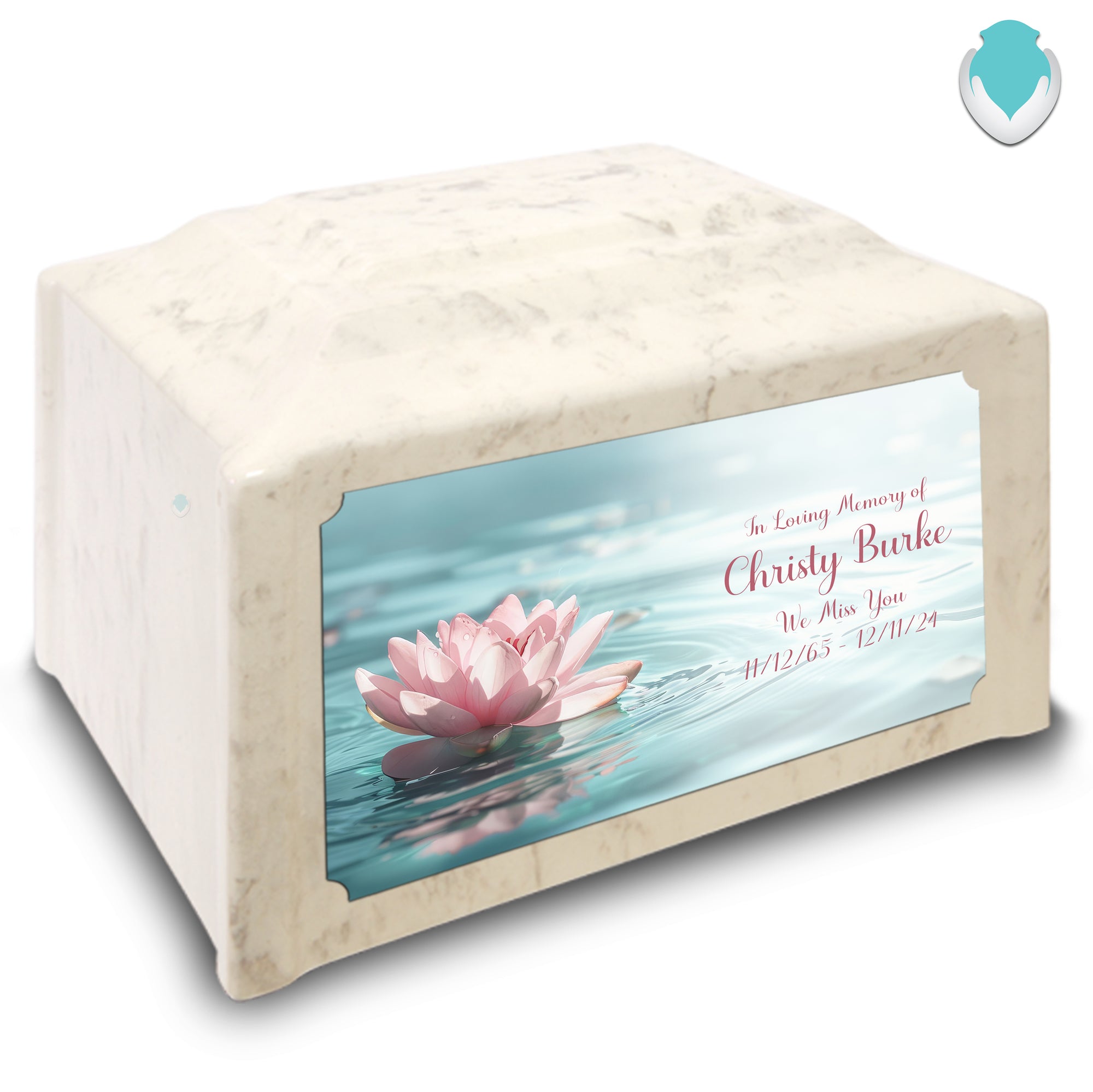 Adult Devotion Custom Printed Lotus Flower Cultured Marble Urns for Ashes
