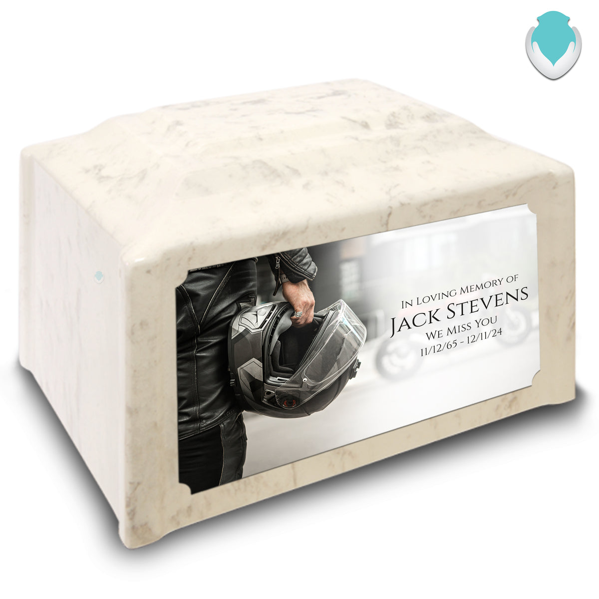 Adult Devotion Custom Printed Motorcycle Helmet Cultured Marble Urns for Ashes