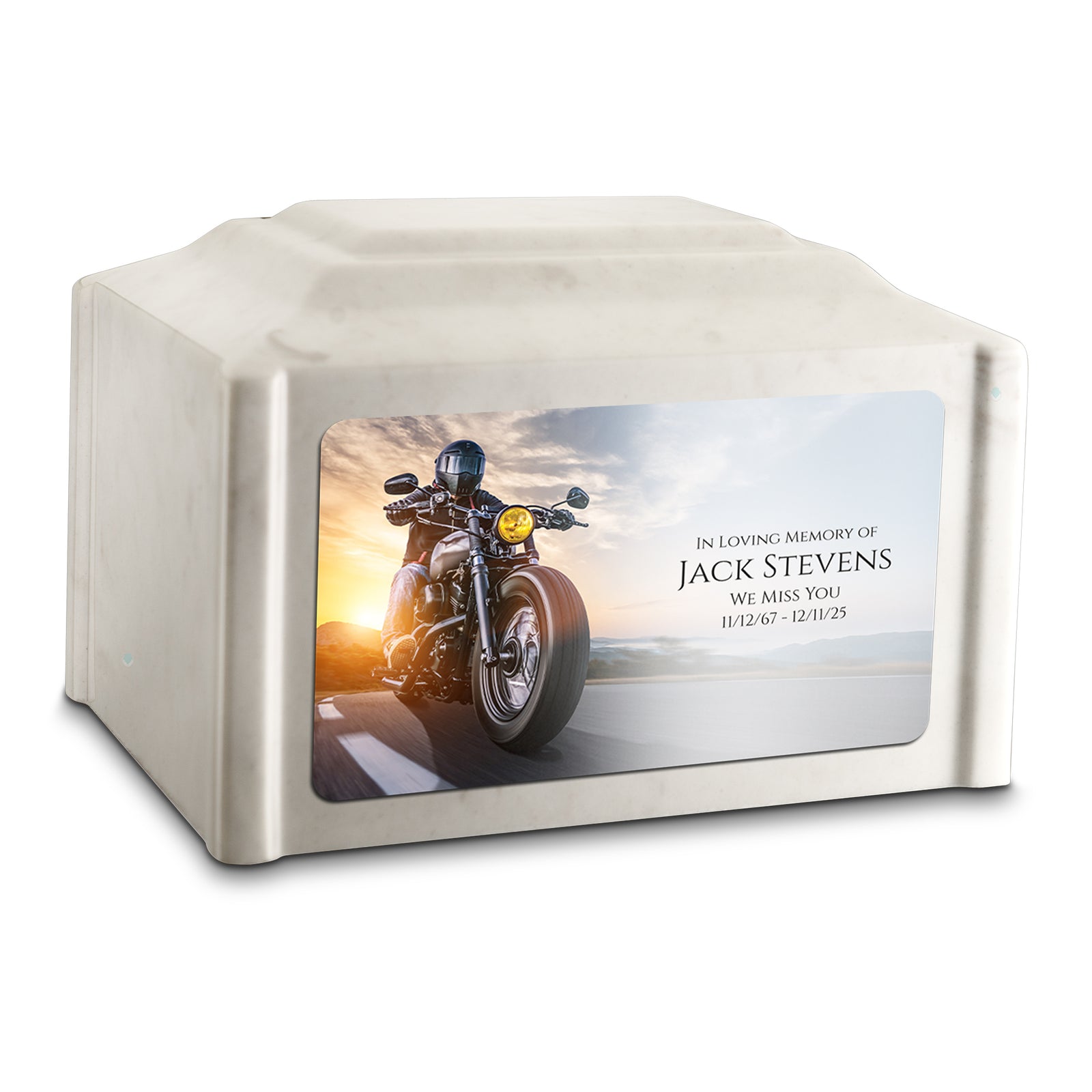Adult Devotion Custom Printed Motorcycle Cultured Marble Urns for Ashes