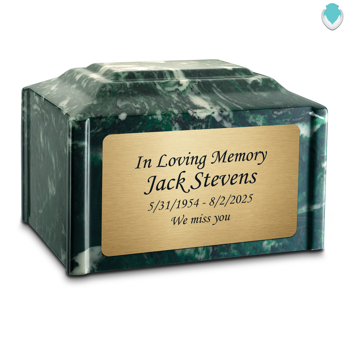 Adult Devotion Custom Engraved Emerald Cultured Marble Urns for Ashes